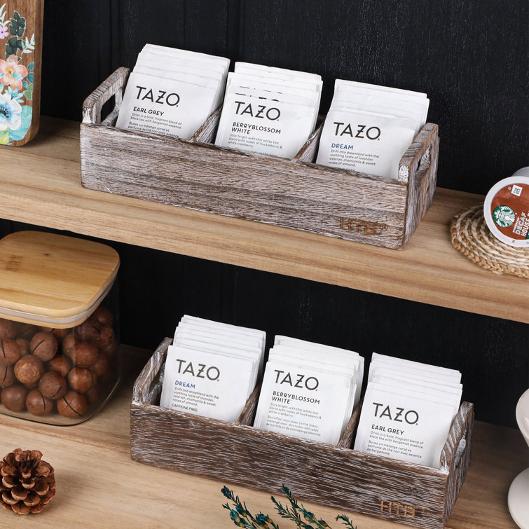 Htb Slim Tea Bag Organizer 2pcs, 3 Compartments Tea Box Wooden With